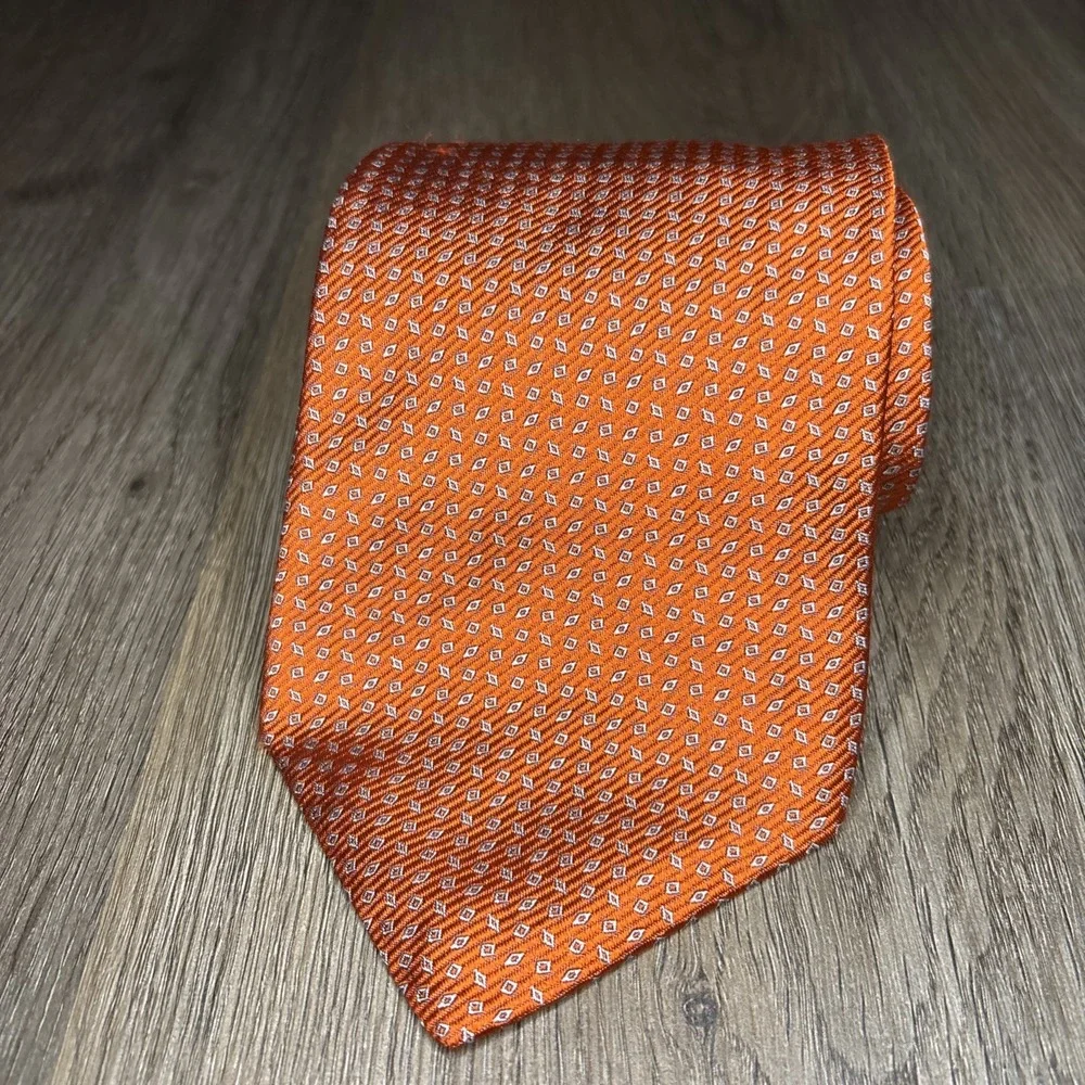 Gitman Bros Tie‎ 100% Silk Orange Geometric USA Made Mens 56